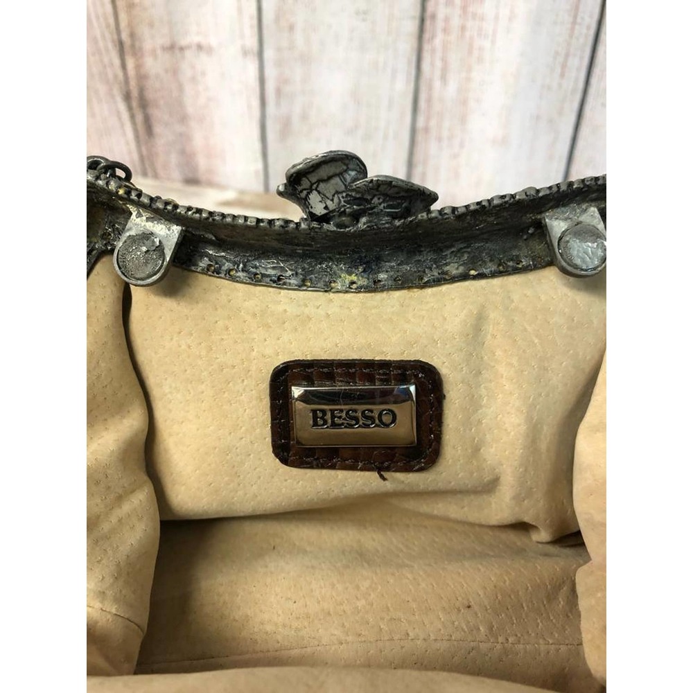 Besso Brown Croc Leather Handbag Evening Purse - Picture 12 of 12